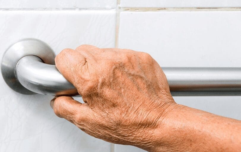 Shower Standing Handle Gardenfrontier A shower standing handle installed on a bathroom wall to improve balance and safety