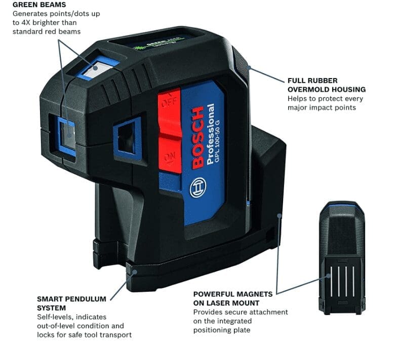 Bosch GPL10050G 125ft Green 5Point SelfLeveling Laser Gardenfrontier Bosch GPL100 50G 125ft Green 5 Point Self Leveling Laser