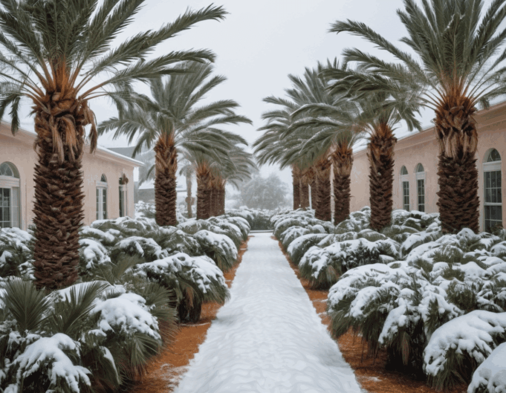Winterizing Palm Trees Gardenfrontier A palm tree wrapped in burlap and frost protection for the winter