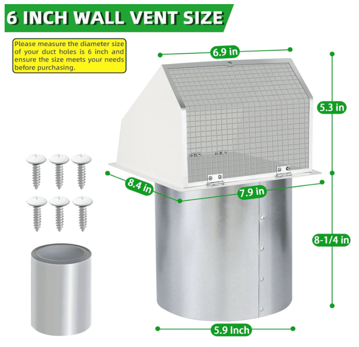 6 Inch Hooded Wall Vent with Screen and Damper Gardenfrontier 6 Inch Hooded Wall Vent with Screen and Damper
