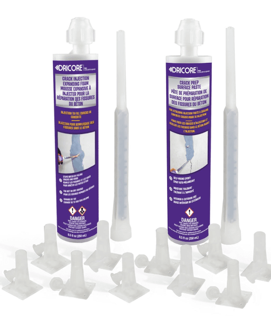 DRICORE PRO Concrete Repair Crack Injection Kit 5 | Injectable Filler Repair Cracked Foundations Walls Basements Cement Structures | Waterproof Wet Or Dry Cracks | Expands 15x Its Volume Gardenfrontier Concrete Repair Crack Injection Kit
