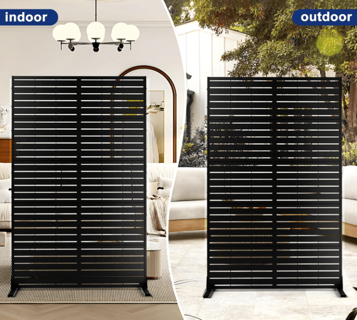 FENCY Metal Privacy Screen with Stand 72 H×44 W Outdoor Freestanding Privacy Panels Outdoor Privacy Screen for Deck Patio BalconyBlackLouvered Gardenfrontier FENCY Metal Privacy Screen