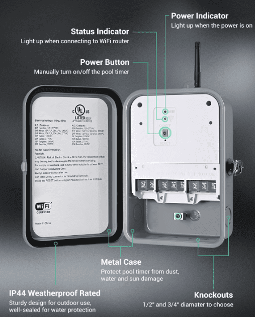 Pool Pump Timer Outdoor WiFi Box Heavy Duty 40A 120277 VAC 2HP Wireless Controller Timer Water Heater Compatible with Smart Phone Gardenfrontier Pool Pump Timer Outdoor Wi Fi Box Heavy Duty 40A 120 277 VAC 2HP Wireless Controller Timer Water Heater Compatible with Smart Phone