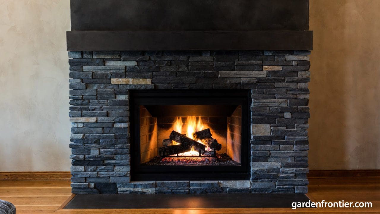Soapstone Fireplace Surround and Hearth Gardenfrontier A beautifully oiled dark soapstone fireplace surround radiating heat in a cozy living room
