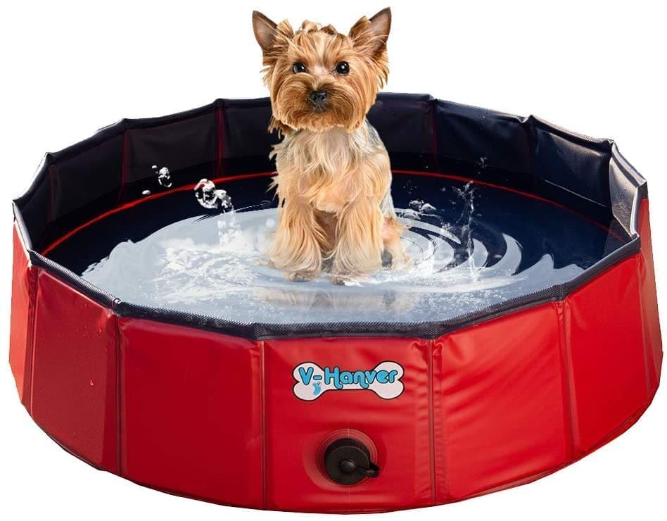 Foldable Dog Bath Tub Gardenfrontier A red and blue foldable dog bathtub outdoors