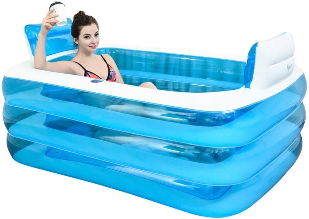 Inflatable Bath Tub Gardenfrontier A blue foldable portable bathtub filled with water