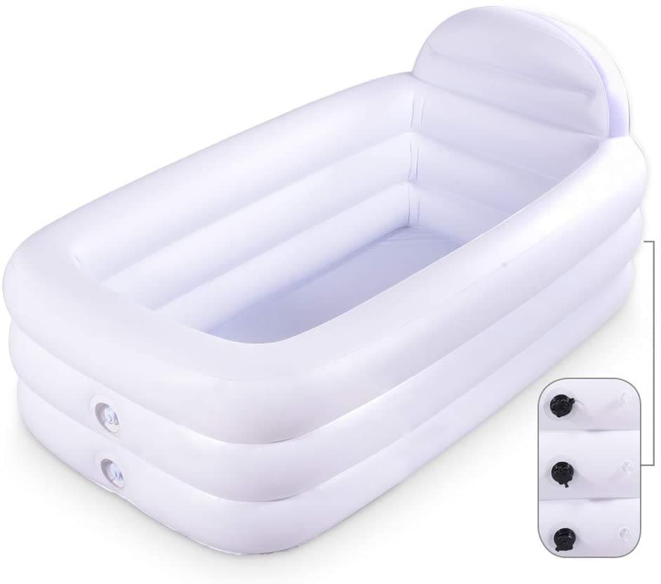Portable Bath Tub Gardenfrontier A white inflatable portable bathtub set up in a bathroom