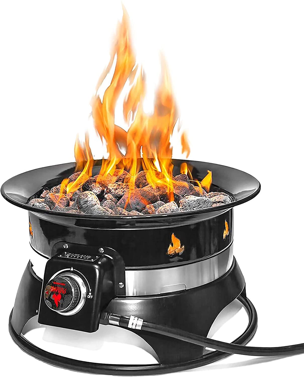 Portable Fire Pit Gardenfrontier A portable steel fire pit burning brightly on a patio