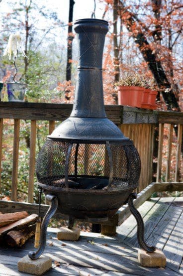 Chiminea on wooden deck Gardenfrontier Chiminea
