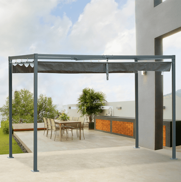 Outsunny 10x7ft Metal Frame Pergola Gazebo with Retractable Canopy Gardenfrontier Outsunny 10x7ft Metal Frame Pergola Gazebo with Retractable Canopy
