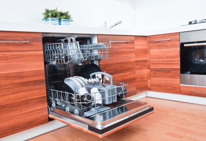 Frigidaire Dishwasher Gardenfrontier Stainless steel Frigidaire dishwasher installed under a kitchen countertop in a modern US kitchen