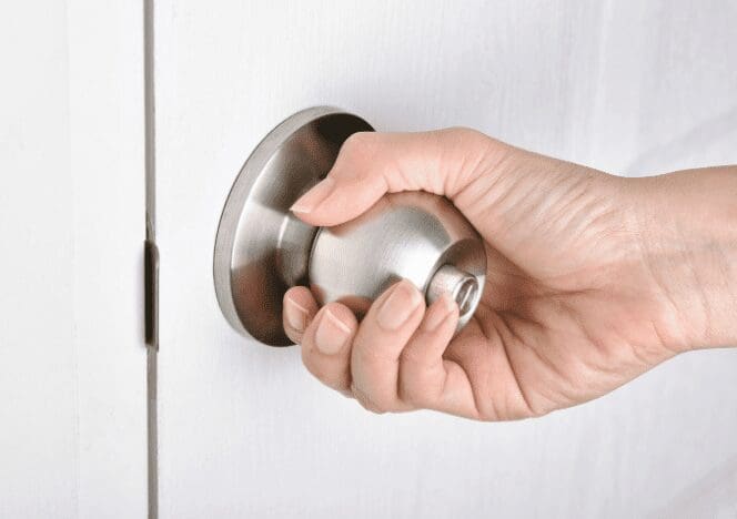 Testing the New Door Knob Gardenfrontier Turning the newly installed doorknob to test the latch and locking mechanism