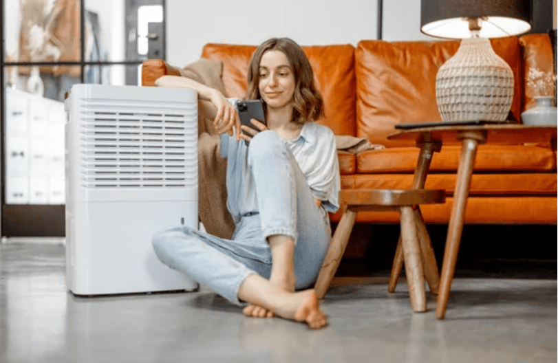 Electric Dehumidifiers Gardenfrontier Electric dehumidifier running in a damp room to reduce indoor humidity and help prevent musty odors