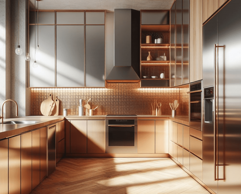 Copper Backsplashes Gardenfrontier A beautiful hammered copper backsplash in a modern kitchen