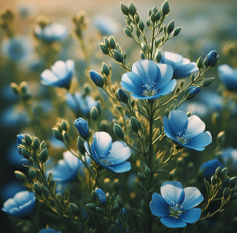 Flax Plants Gardenfrontier Blue flax plants blooming in a sunny garden with slender stems and delicate flowers