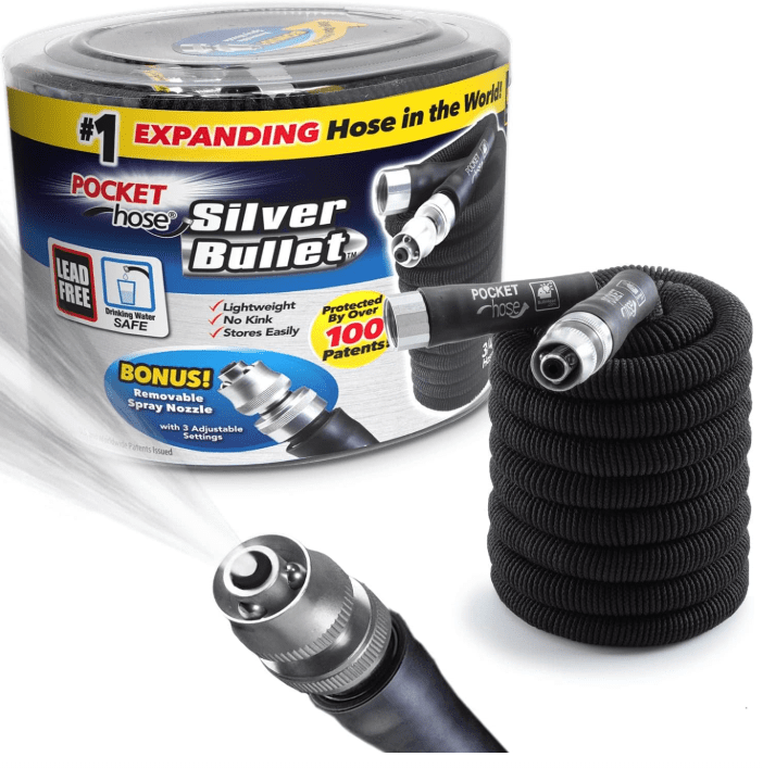 Pocket Hose Silver Bullet Expandable Garden Hose Gardenfrontier Pocket Hose Silver Bullet lightweight expandable garden hose with Turbo Shot nozzle