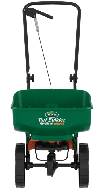 scottsedgeguardminispreader Gardenfrontier Scotts EdgeGuard Mini Spreader Budget Pick Alt Tag Scotts Turf Builder EdgeGuard Mini Broadcast Spreader a compact and budget friendly option for small lawns under 5000 sq ft