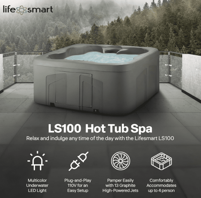LifeSmart 4Person Plug Play Square Hot Tub with Thermal Cover Taupe Home Outdoor Backyard Spa with 13 Jets 10 HP Pump and Underwater LED Light Gardenfrontier LifeSmart 4 Person Plug Play Square Hot Tub