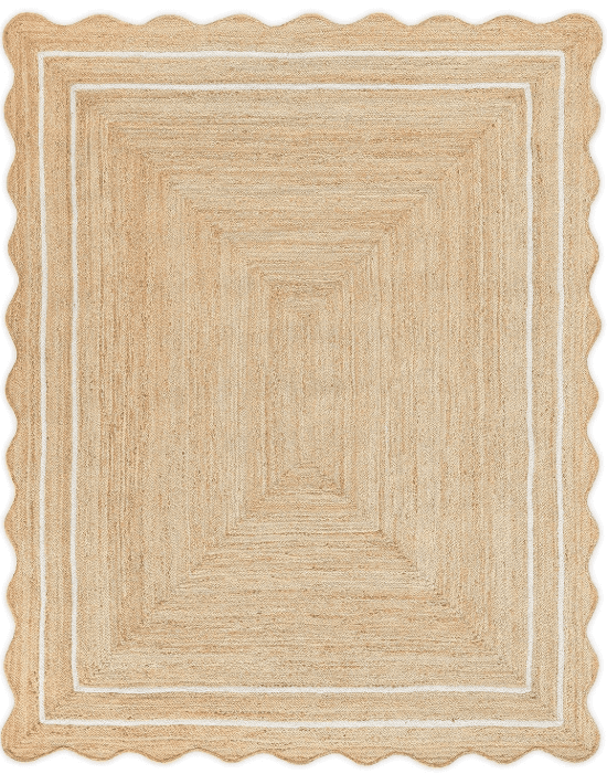 Weaving Village Wave Scalloped Natural Jute Rug Boho Entryway Runner Farmhouse Scallop Off White 8 Gardenfrontier'x10') Weaving Village Wave Scalloped Natural Jute Rug Boho Entryway Runner Farmhouse Scallop Off White 8'x10')