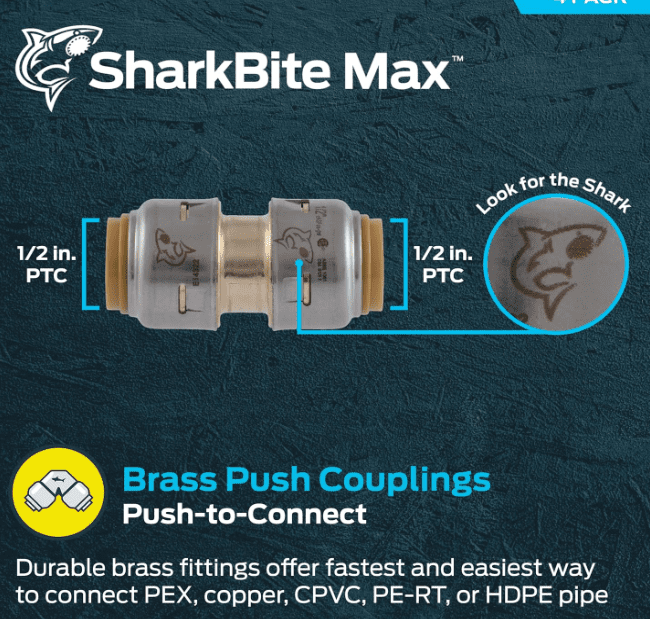 SharkBite Max 12 Inch Coupling Pack of 4 Push to Connect Brass Plumbing Fitting PEX Pipe Copper CPVC PERT HDPE Gardenfrontier SharkBite Max 12 Inch Coupling Pack of 4 Push to Connect Brass Plumbing Fitting PEX Pipe Copper CPVC PE RT HDPE