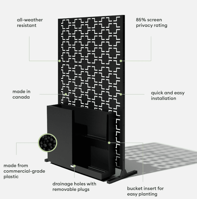 Veradek Block Series Span Planter + Quadra Privacy Screen Set Black Tall Outdoor Rectangular Planter with Removable Insert Modern Privacy Divider Panel for Patio Deck Balcony or Garden Gardenfrontier Veradek Outdoor Privacy Screen Kit
