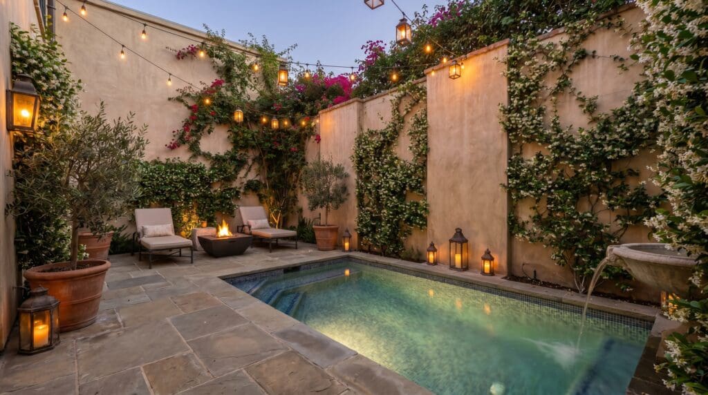 Courtyard Pool Gardenfrontier Courtyard pool in a small enclosed backyard