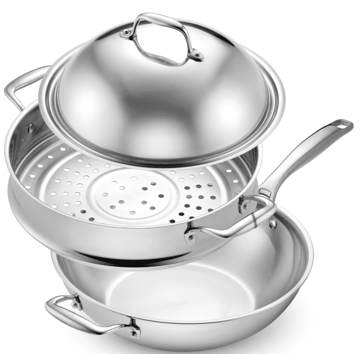 LEGEND COOKWARE 5Ply Stainless Steel Wok Set 12Inch 5Quart with Lid and Steamer Induction Compatible Oven Safe Gardenfrontier LEGEND COOKWARE 5 Ply Stainless Steel Wok Set 12 Inch 5 Quart with Lid and Steamer Induction Compatible Oven Safe