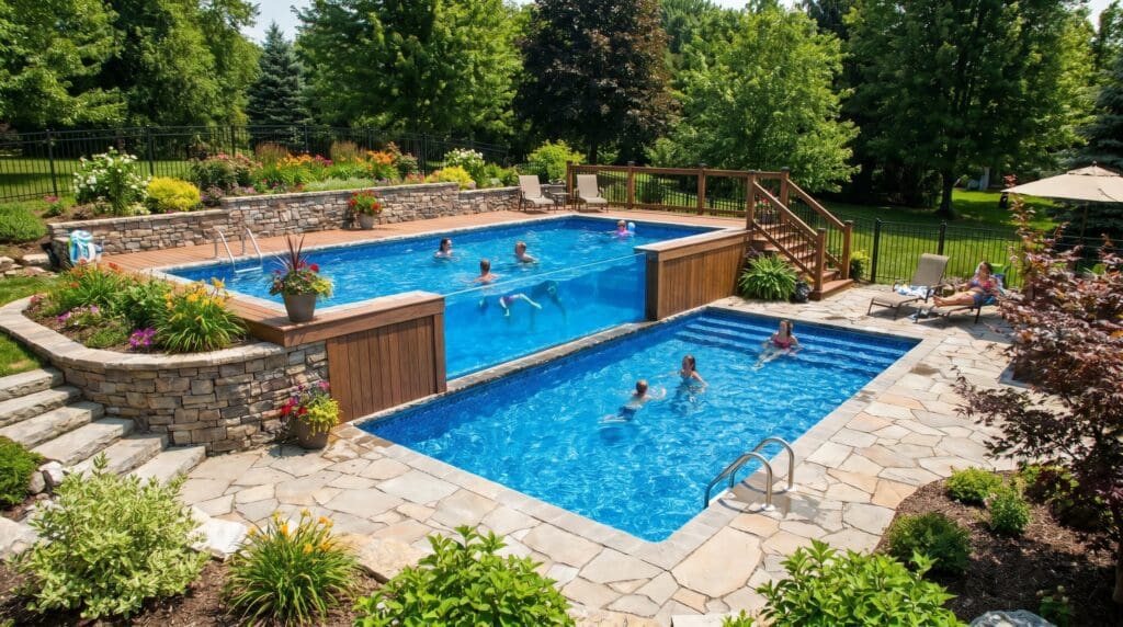 SemiInground Pool Gardenfrontier Semi inground pool for a sloped small backyard
