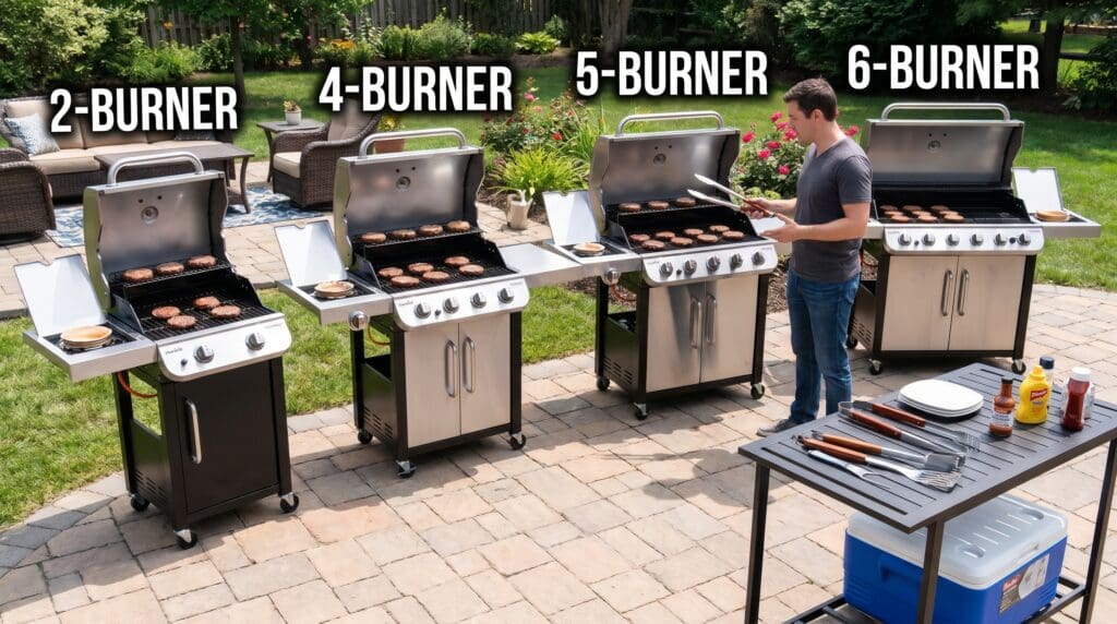 CharBroil Performance grill on a backyard patio with burgers and grilling tools Gardenfrontier Char Broil Performance grill on a backyard patio with burgers and grilling tools